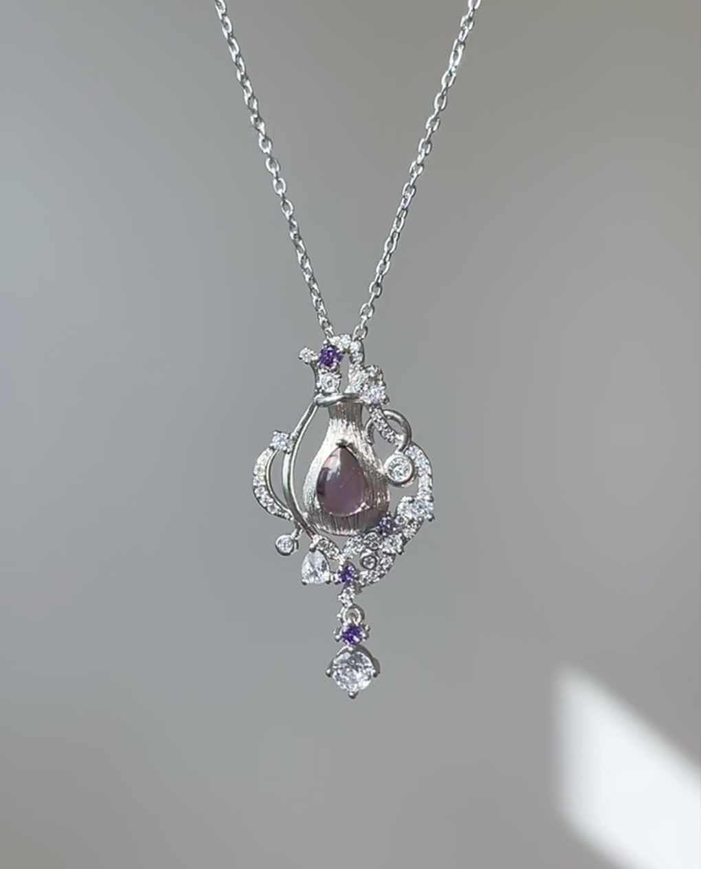 Perfume bottle Natural Amethyst Sterling Silver Necklace