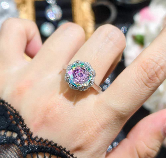 Rainbow whispers Sterling Silver High Carbon Diamond Ring-Resizable