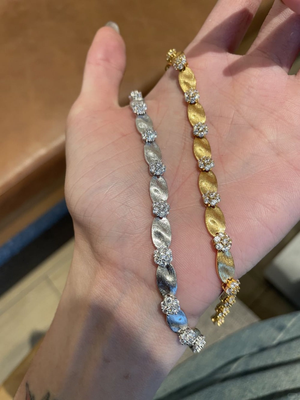 Brushed Texture Sterling Silver 18K Gold Plated Bracelet Cubic Zircon