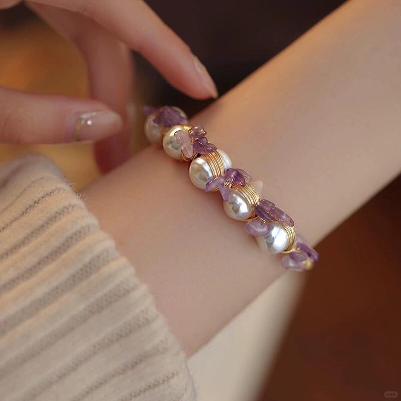Gold Filled Pearls with Amethyst Bracelet