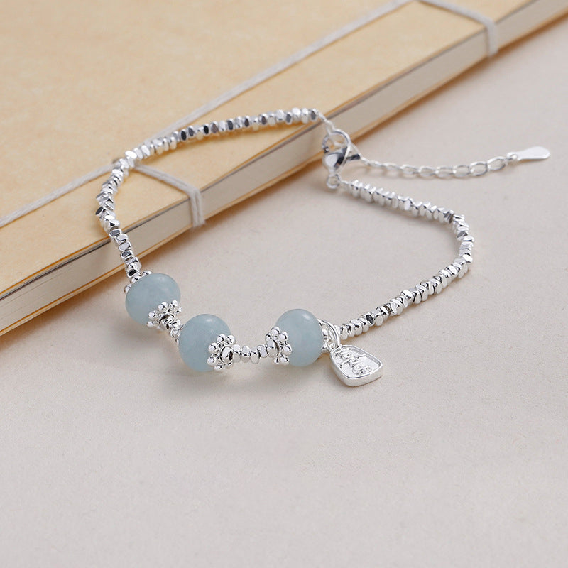 Aquamarine gemstone Sliver 925 Bracelet