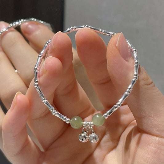 Bamboo sticks Sterling Silver Jade Emperor Protection Charm Bracelet