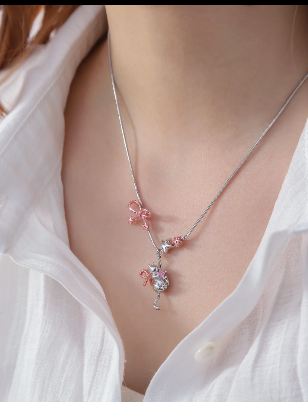 Pink Princess Kitten Sterling Silver Necklace