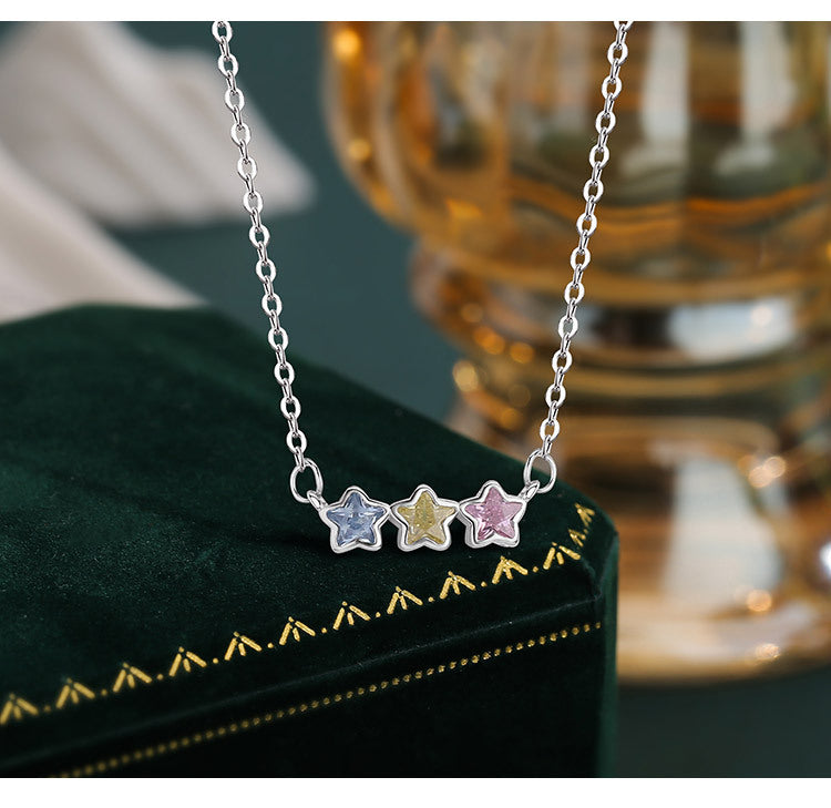 Three Star Sterling Silver 925 chain necklace with Cubic Zircon