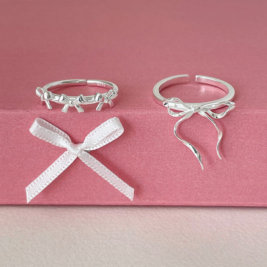 Cute Bow Ring Set Sterling Silver 925