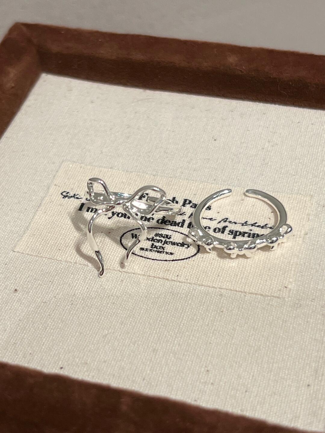 Cute Bow Ring Set Sterling Silver 925 resizable