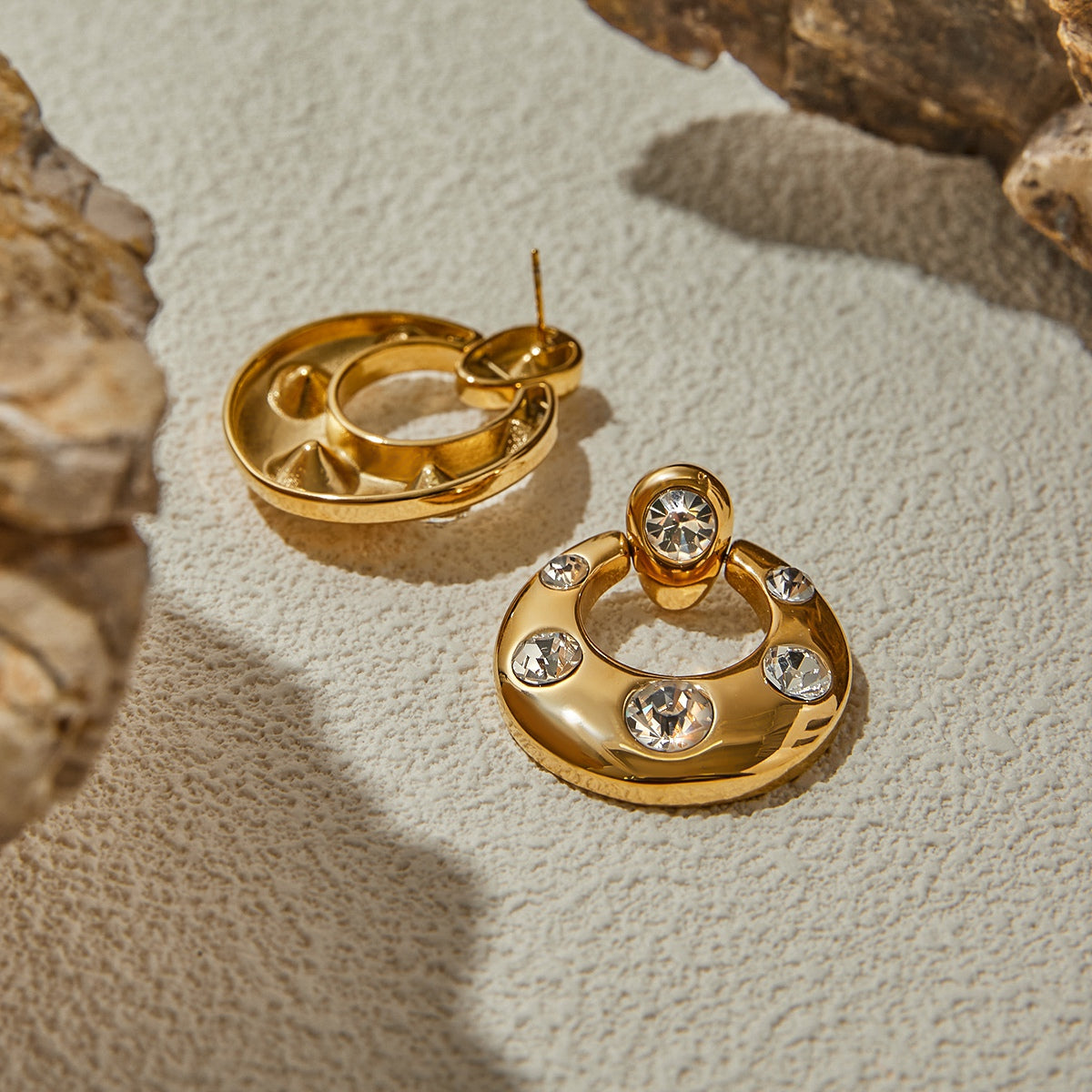 Trendy Half Moon 18k gild filled Cubic zircon Earning Studs