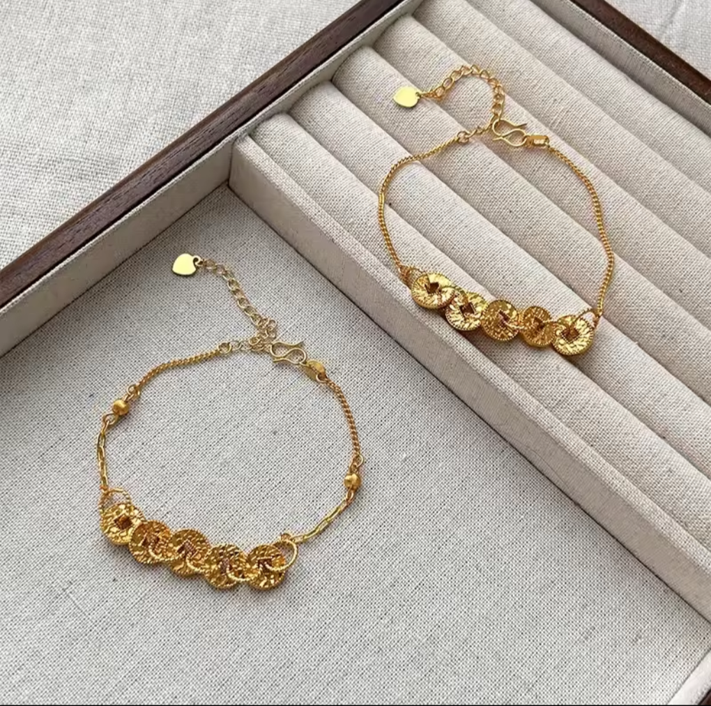 Vintage five coins Lucky Charm 18k Gold Filled Bracelet