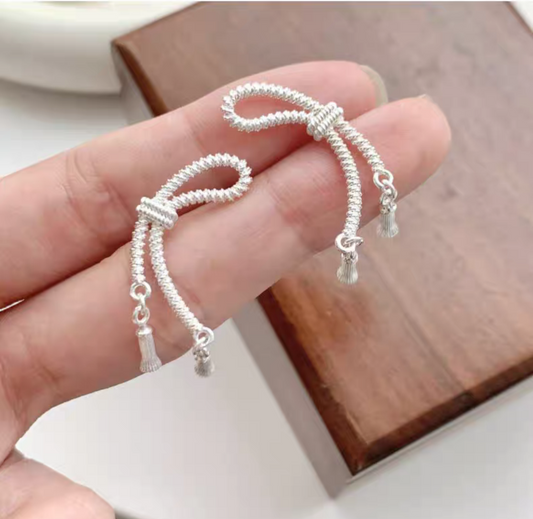Tibetan Bow Tassel Sterling Silver 925 Earrings