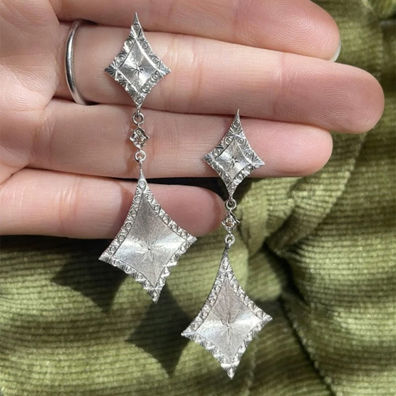 Hand engraved brushed texture Sterling Silver Earrings