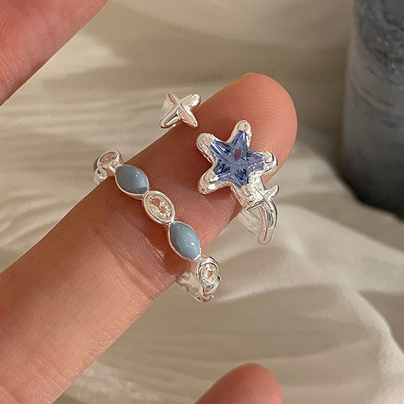 Blue hues winter Sterling Silver Ring set