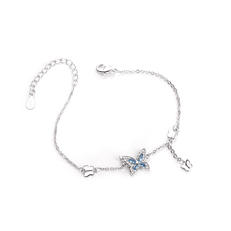 Blue Butterfly Bracelet Sterling Silver Cubic Zircon