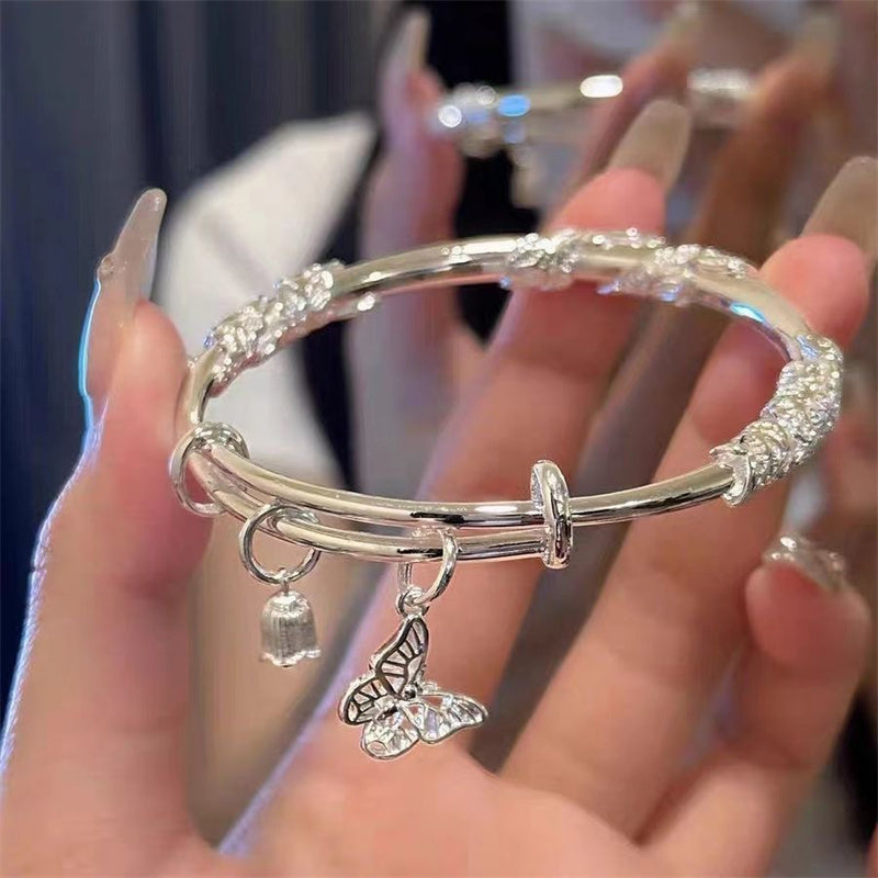 Traditional Patterns Butterfly Charm Bangle bracelet Sliver 925