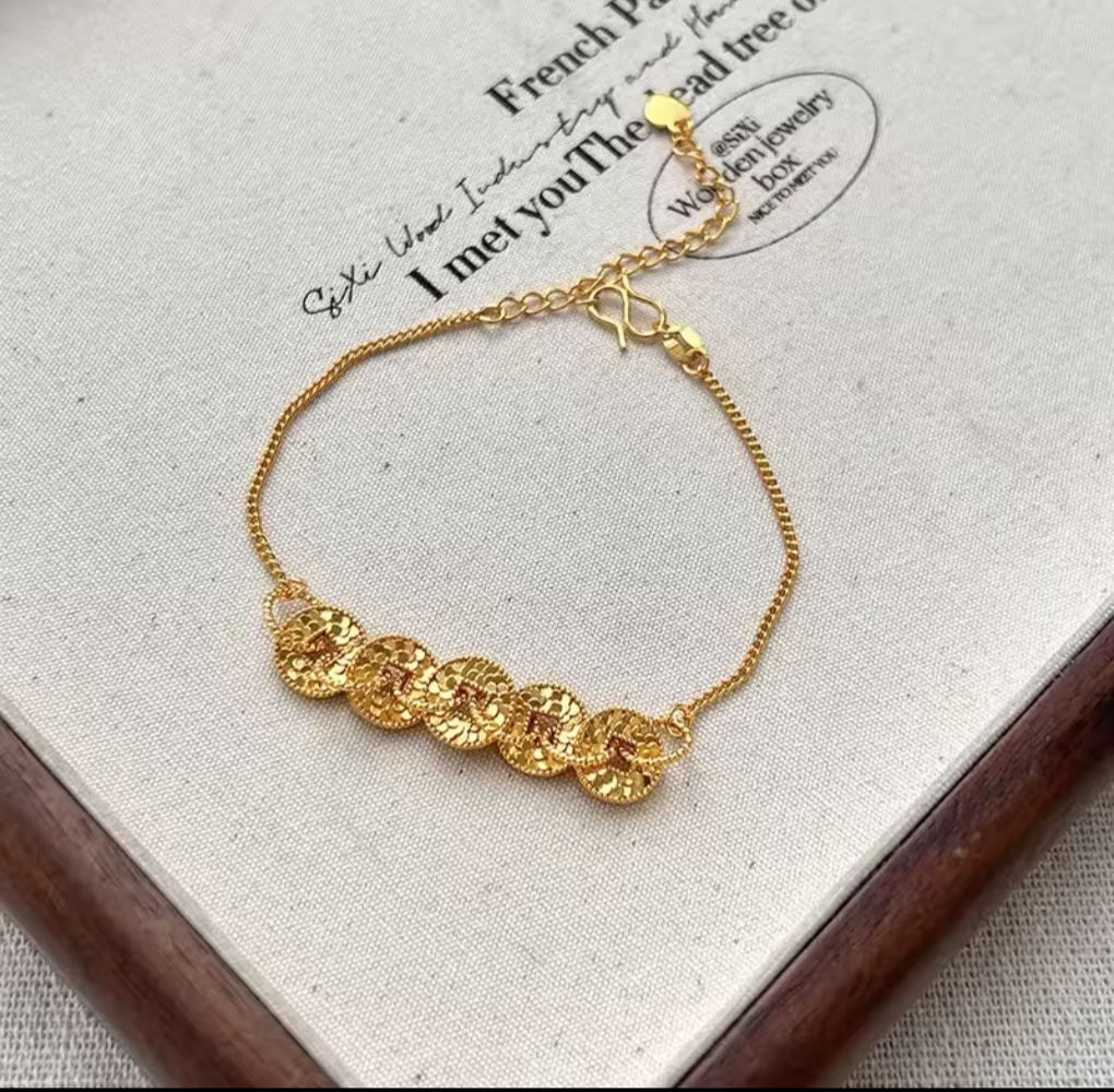 Vintage five coins Lucky Charm 18k Gold Filled Bracelet