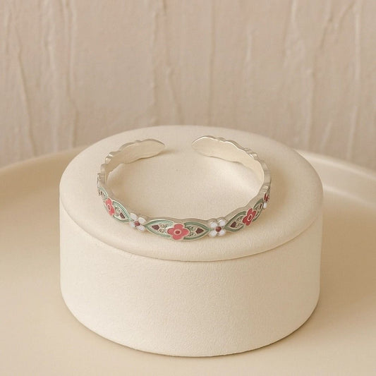 Traditional Floral Cuff Bangle Bracelet -Sterling Silver -second edition