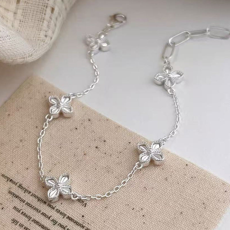Chained Clover Sterling Silver Bracelet
