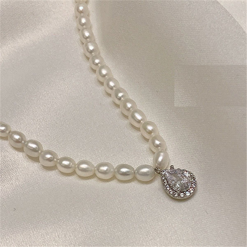 Ocean Drop Sterling Silver Pendant Pearls Necklace