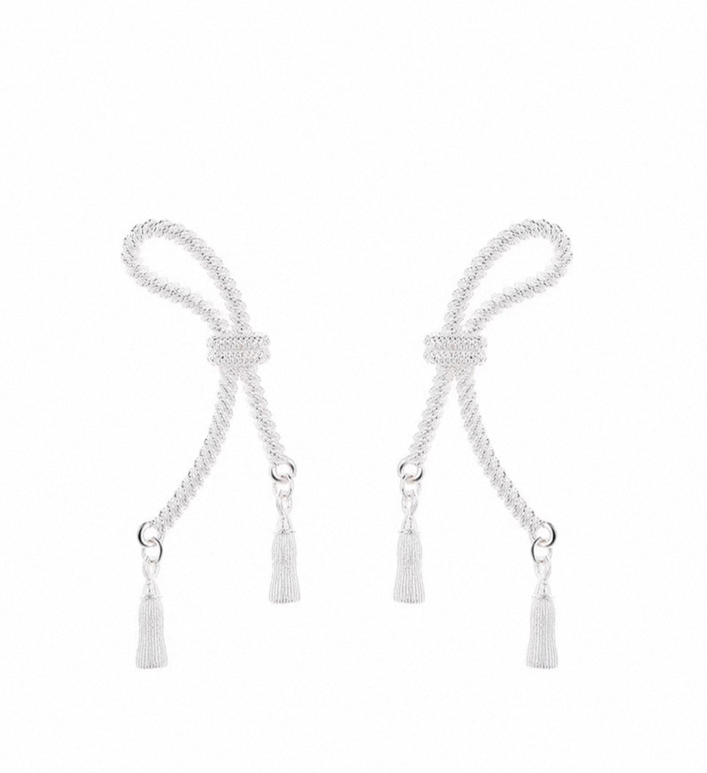 Tibetan Bow Tassel Sterling Silver 925 Earrings