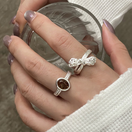 Knot of us and Tiger's eye Sterling Silver 925 Ring Set