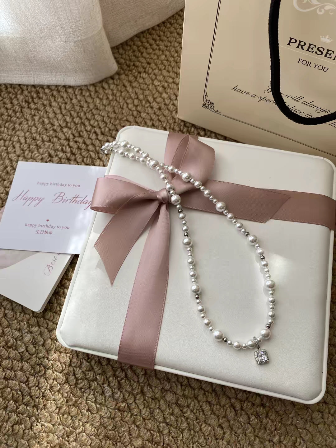 Natural Australian Pearls Square garden Sterling Silver Necklace -Giftable Packing as Picture s-Greeting Card-Custom Hand written Note