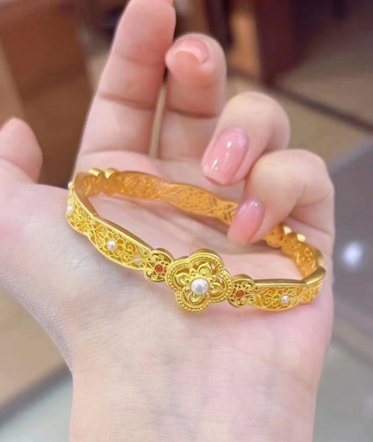 Traditional Artistic expression 18k Gold filled bangle bracelet