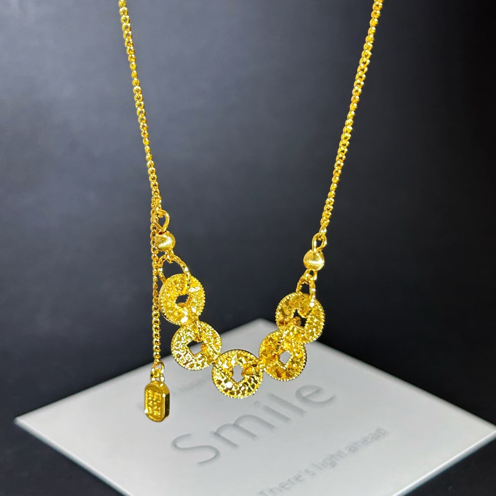 Vintage five coins Lucky Charm 18k Gold Filled Necklace-  length 40+5 cm