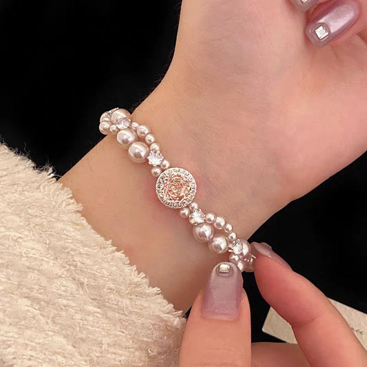 Tibetan Rose Cut Cubic Zircon Faux Pearl Sterling Silver Bracelet