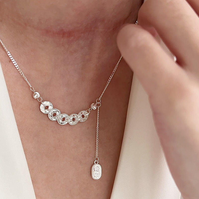 Five lucky charm coin Sterling Silver Necklace