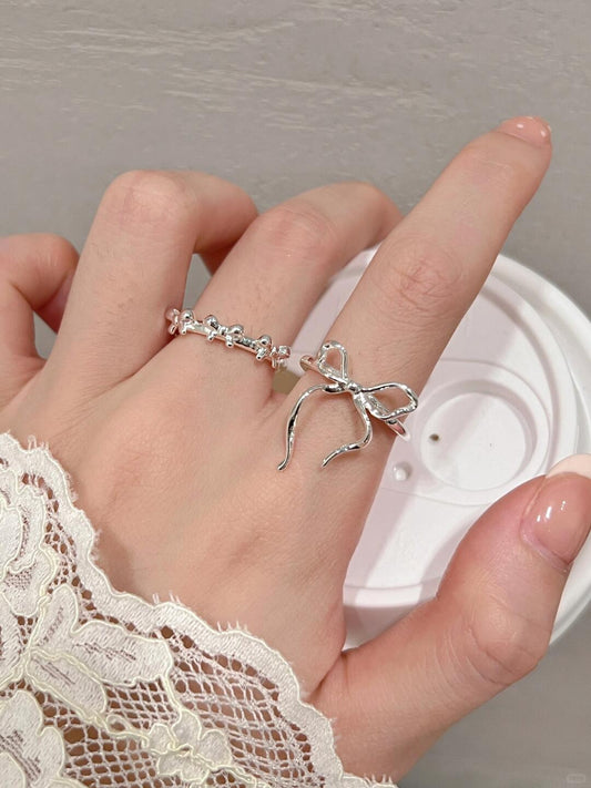 Cute Bow Ring Set Sterling Silver 925 resizable