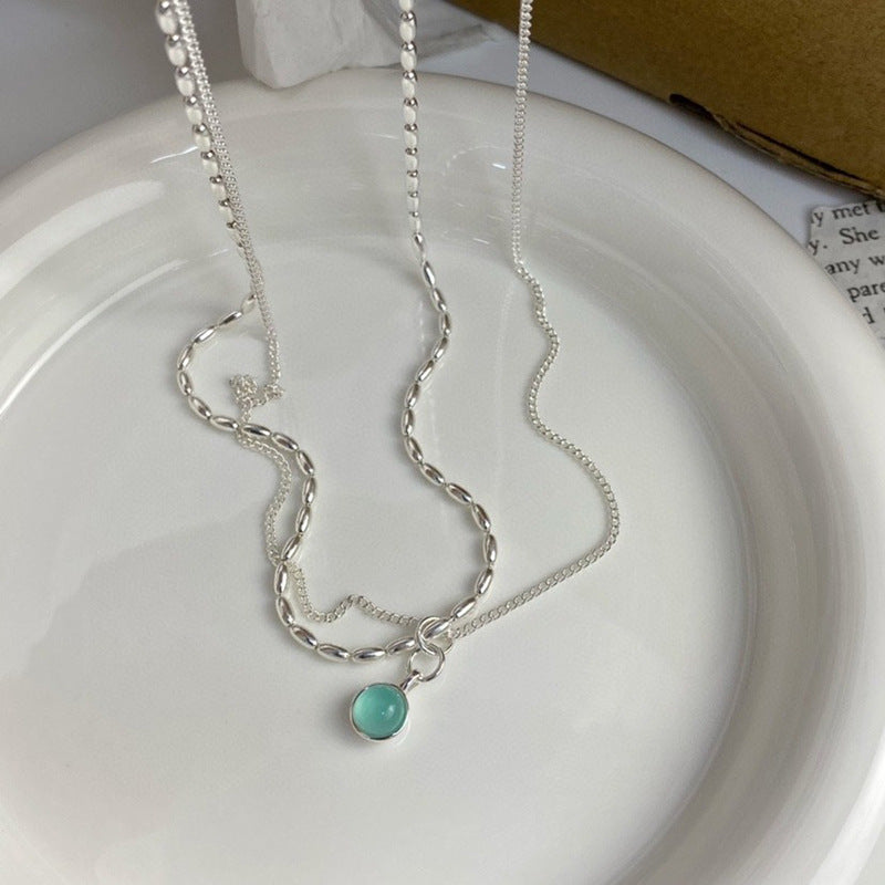 Aquamarine natural Stone Necklace Sterling Silver 925