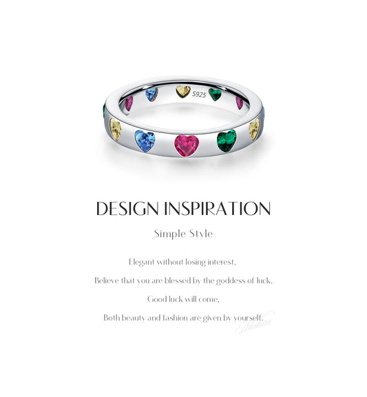 Little Rainbow hearts Cubic Zircon Sterling Silver Ring