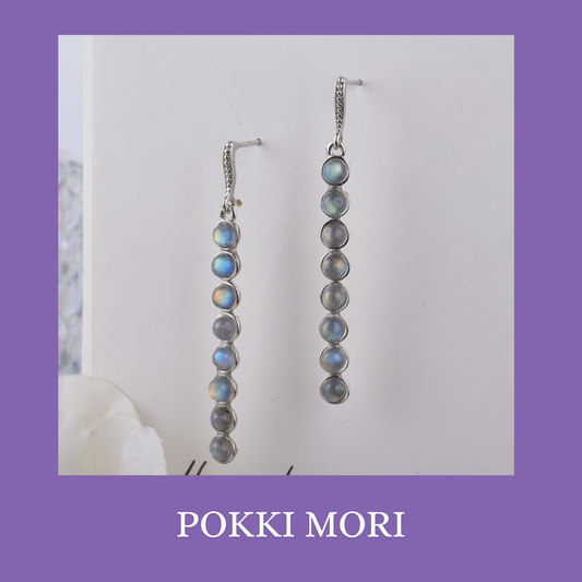 Geometric Natural Labradorite Sterling Silver 925 Dangle Earrings