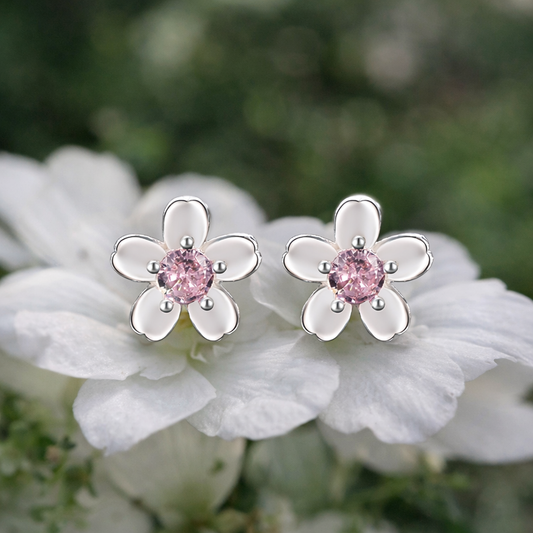 Cherry blossom Pink Sterling Silver Stud Earrings