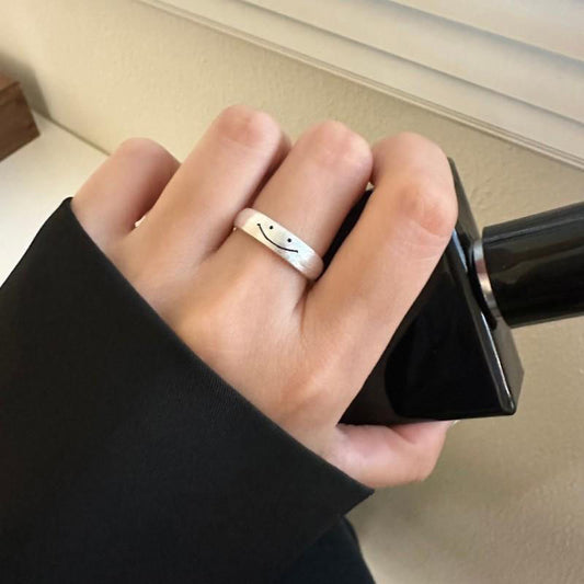 Silly Smiley Textured Sterling Silver Ring