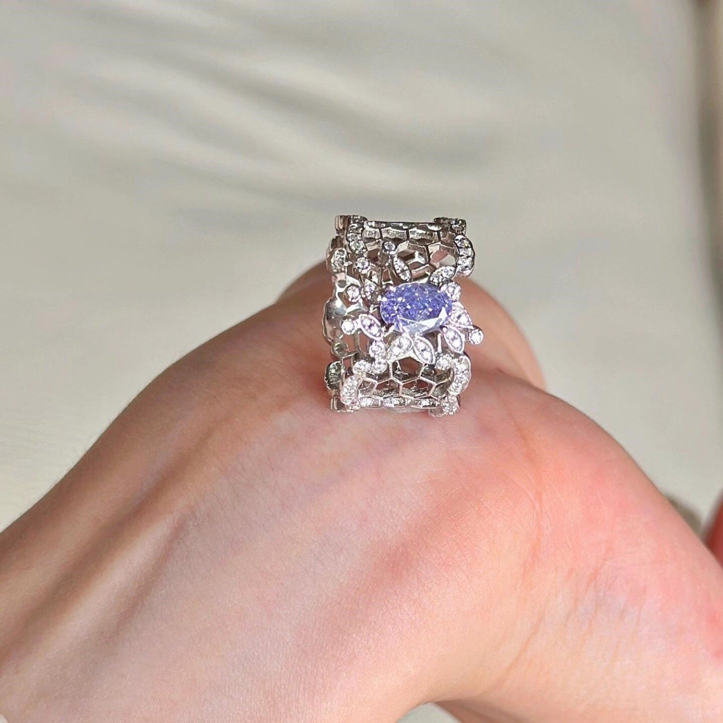 Purple Queen Sterling Silver 925 Ring Embellished with Cubic Zircon- Resizable