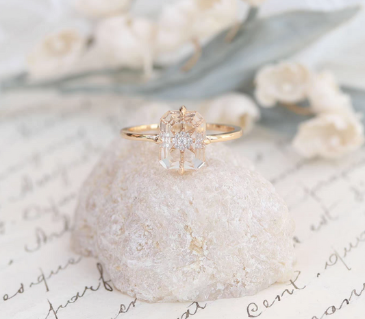 Celestial emerald-cut  starburst diamond accent Sterling Silver 925 Ring