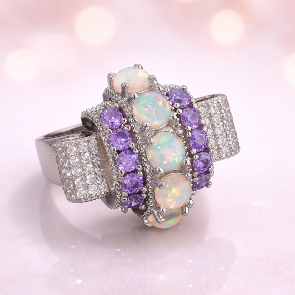 Luxurious Crowned Opal Amethyst Sterling Silver Ring