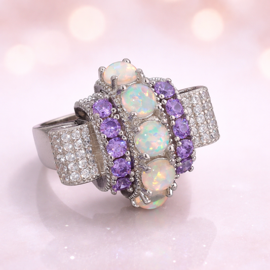 Luxurious Crowned Opal Amethyst Sterling Silver Ring
