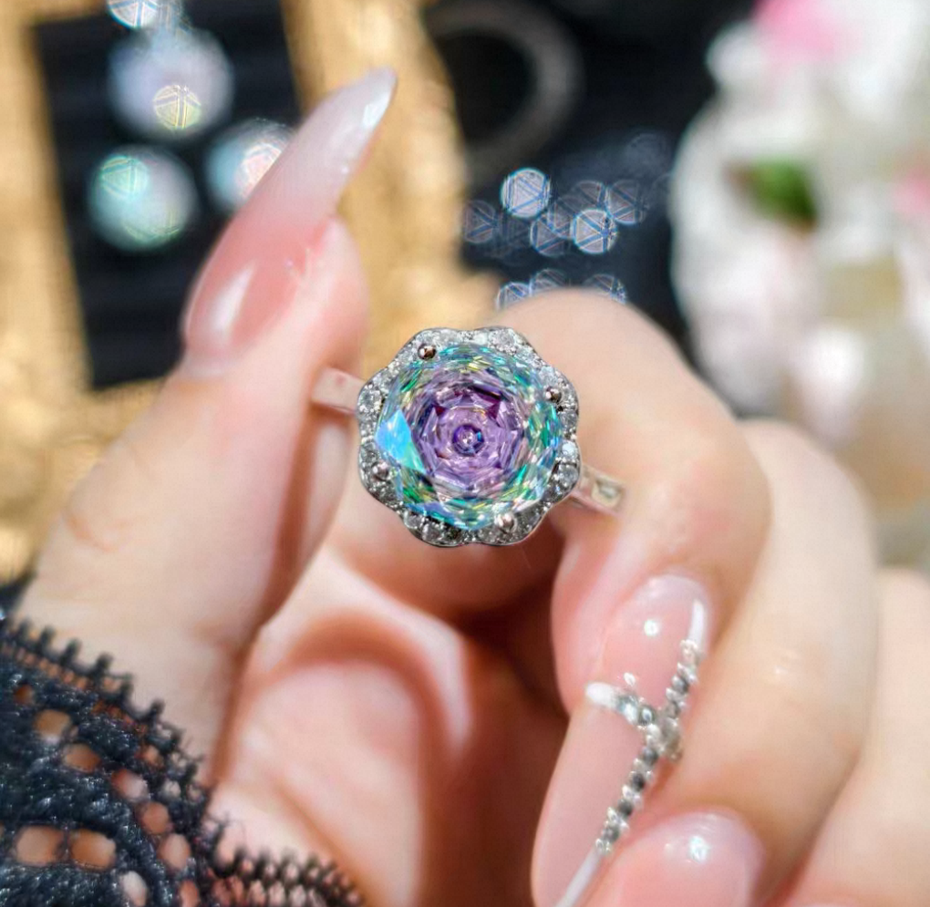 Rainbow whispers Sterling Silver High Carbon Diamond Ring-Resizable