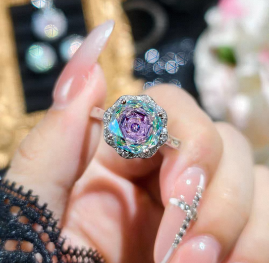 Rainbow whispers Sterling Silver High Carbon Diamond Ring-Resizable