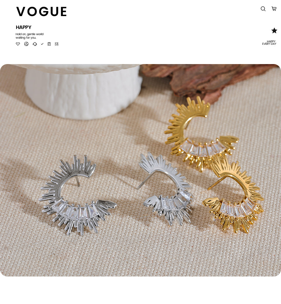 Sunrise 18k Gold Filled Cubic Zircon Stud Earrings