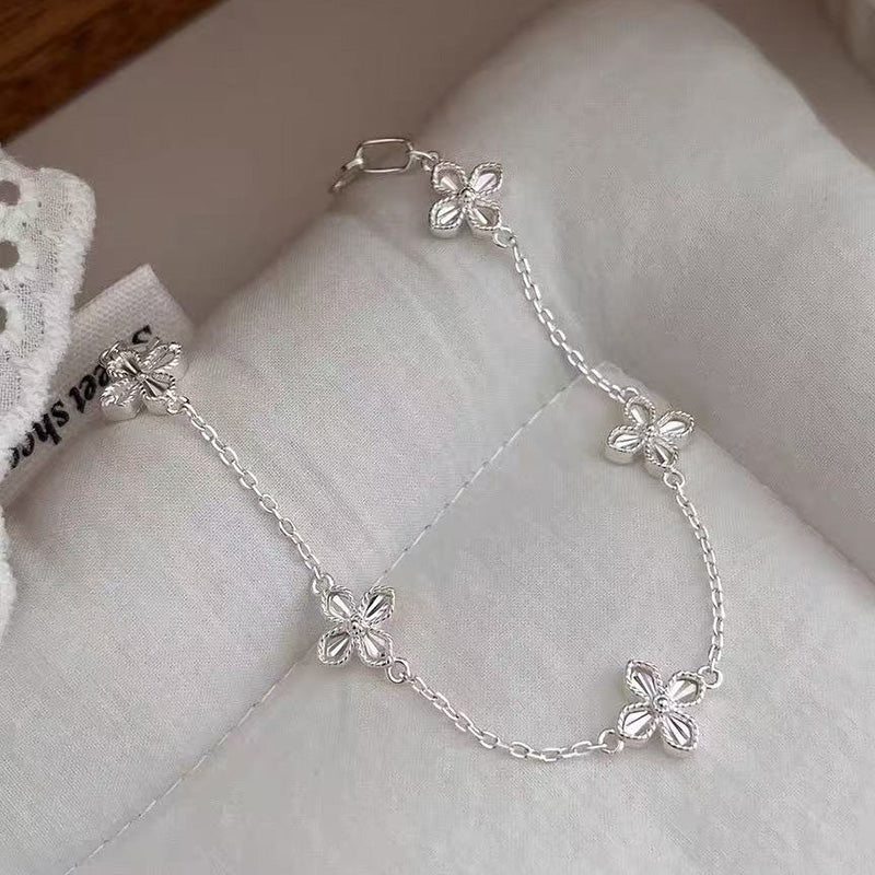 Chained Clover Sterling Silver Bracelet