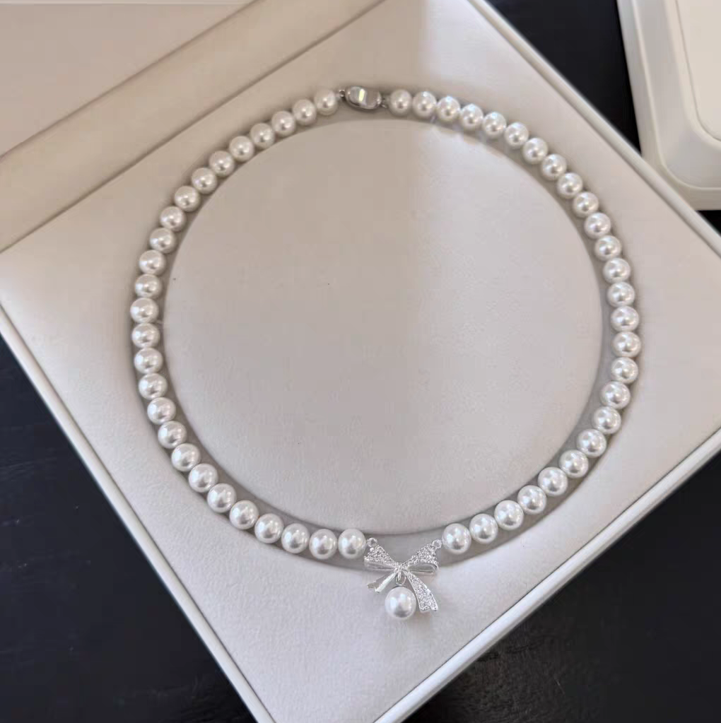 Natural Australian Pearls 8mm Luna Bow Sterling Silver Necklace -Giftable Packing as Pictures-Greeting Card-Custom Hand written Note