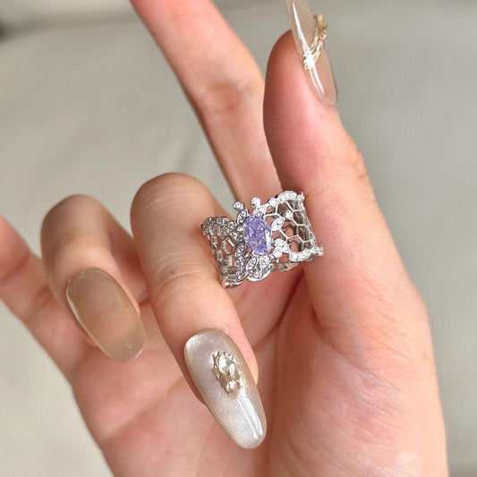 Purple Queen Sterling Silver 925 Ring Embellished with Cubic Zircon- Resizable