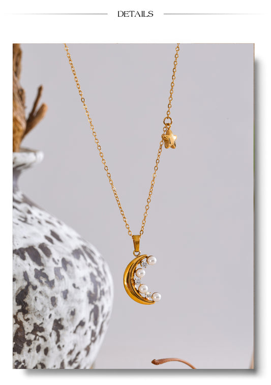 Ethereal Crescent moon Night 18k Gold Filled Necklace