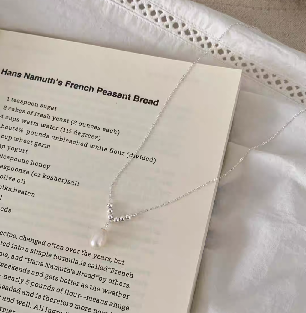 Mermaid Tear Drop Sterling Silver Pearl Necklace