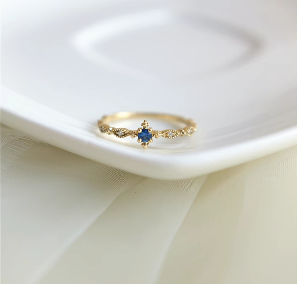 9K gold, natural sapphire Certified Ring
