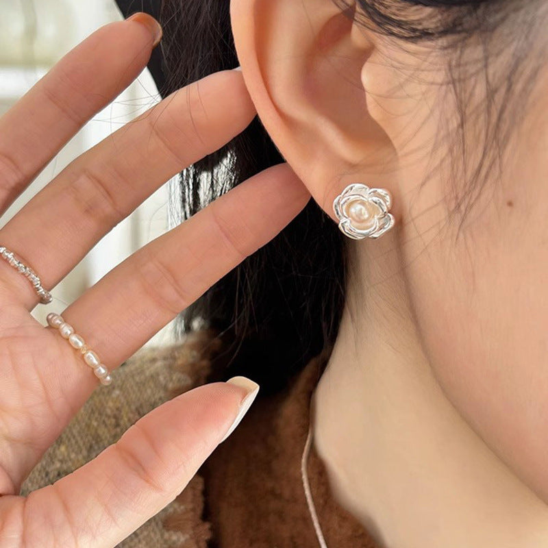 Rose Pearl Sterling Silver Stud Earrings
