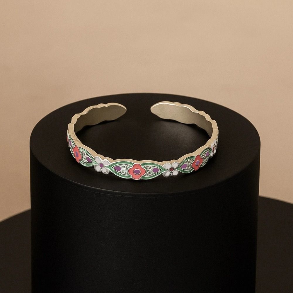 Traditional Floral Cuff Bangle Bracelet -Sterling Silver -second edition