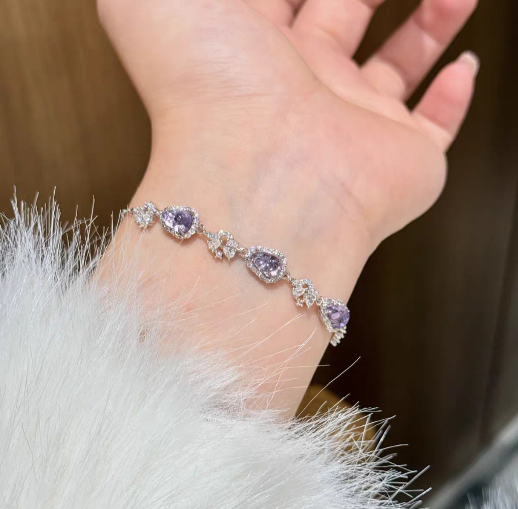 Double Happiness Amethyst Sterling Silver Bracelet